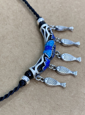 五福小鱼弯管吊坠925纯银女款女士纯银项坠手工编绳项链