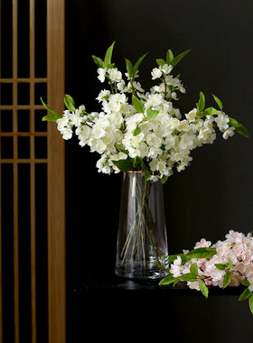 带叶桃花仿真花腊梅花假花摆件