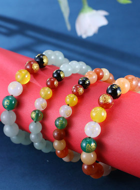 一休国风金丝绿东陵珠财神手链