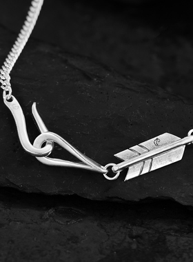 一休老银匠925箭头鱼钩项链银链