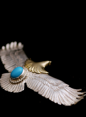 一休高桥吾郎铜头纯银老鹰项链