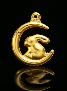 双面金望月兔项链男女款3D硬金福