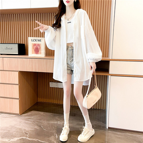 大码女装中长款连帽薄款外套女春秋新款韩版宽松百搭休闲开衫上衣 - 图3