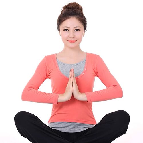 远阳瑜伽服春秋瑜珈服上衣女修身显瘦人造棉粘纤包邮无胸垫 - 图0