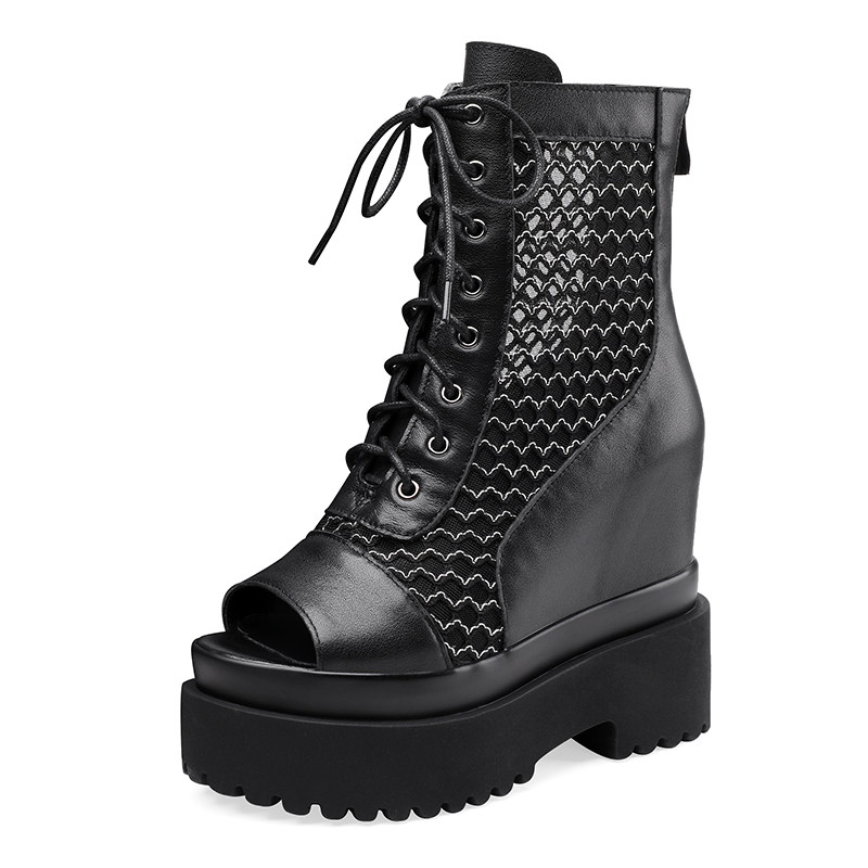 12cm内增高女鞋夏网纱透气鱼嘴超高跟凉靴时尚百搭透气超高跟凉鞋,淘宝优惠券,粉丝福利购,淘宝优惠卷