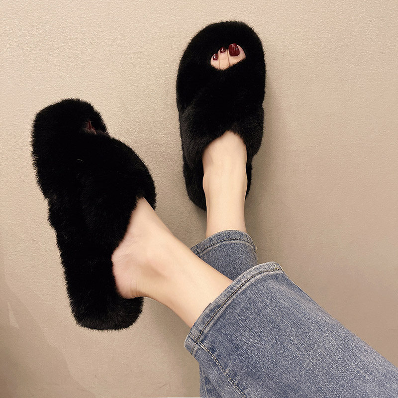 拖鞋女外穿毛毛女鞋2025年新款交叉一字棉拖鞋网红厚底家居半拖鞋,淘宝优惠券,粉丝福利购,淘宝优惠卷