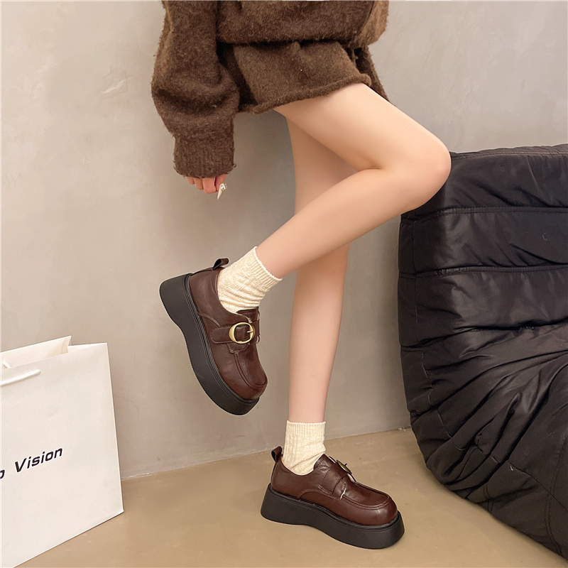 厚底增高乐福鞋女2025冬季新款气质英伦风百搭小皮鞋加绒保暖棉鞋 - 图3