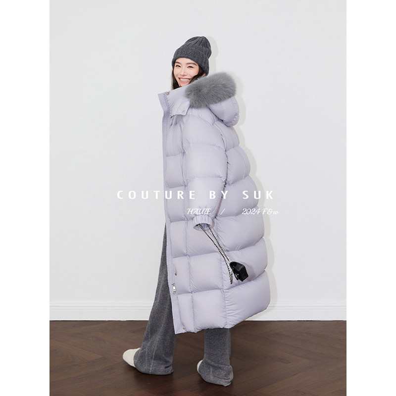 SUK 极光旅途！长款大毛领连帽廓形宽松版型泡芙90鹅绒羽绒服女
