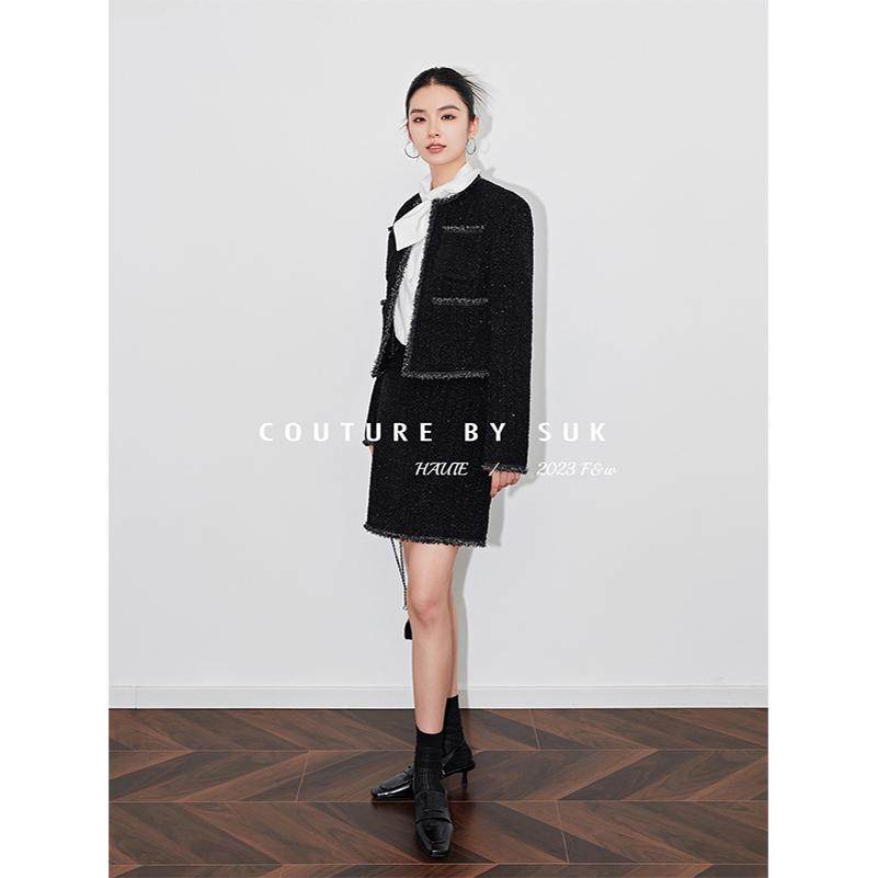 SUK 尽情自我！秋冬新款黑色高级感小香风外套半身裙套装女,淘宝优惠券,粉丝福利购,淘宝优惠卷