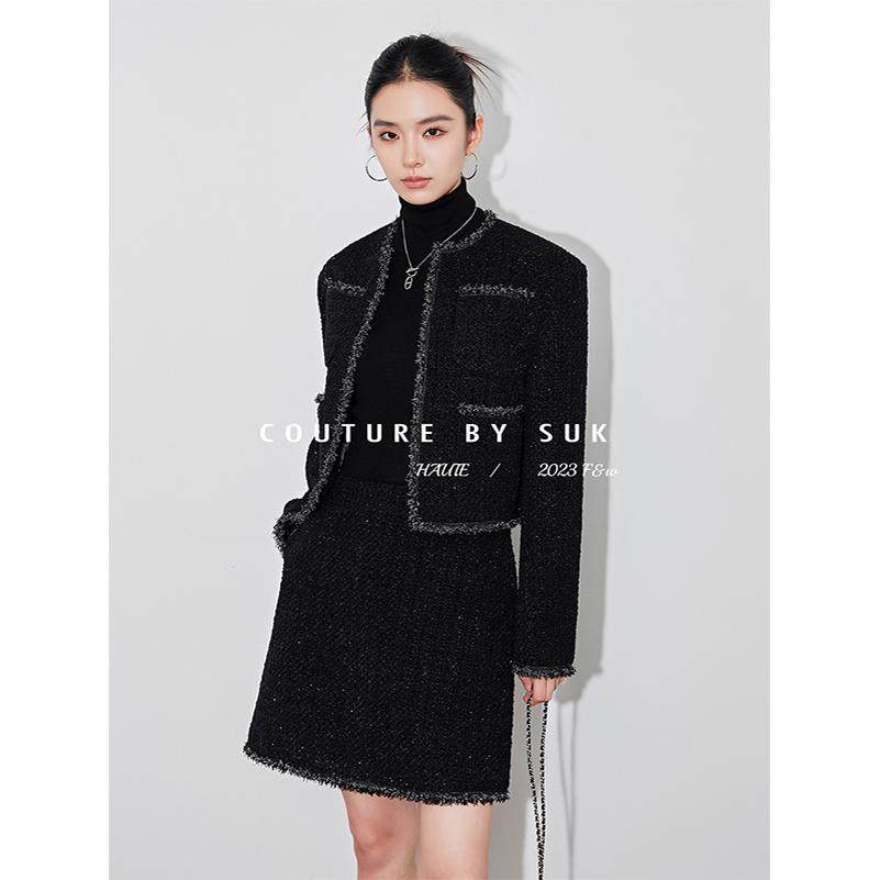 SUK 尽情自我！秋冬新款黑色高级感小香风外套半身裙套装女,淘宝优惠券,粉丝福利购,淘宝优惠卷