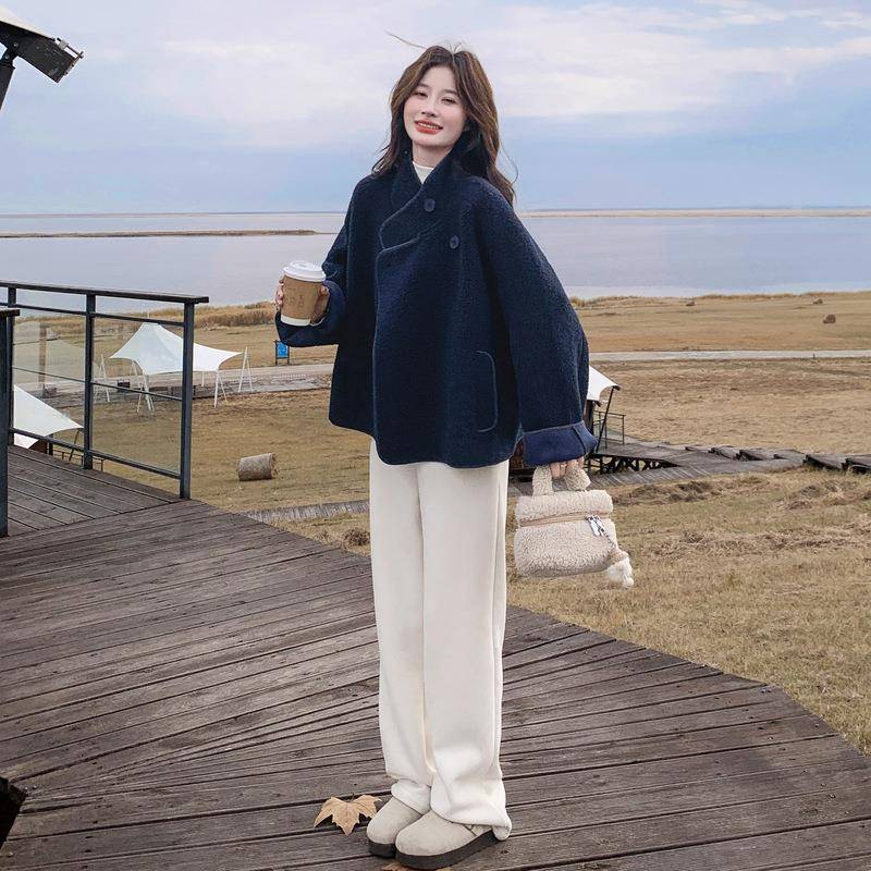 韩系蓝色羊羔秋毛仿皮毛一藏体外套女小冬2025新款个子好c196-811 - 图1