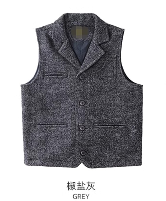 春秋粗花呢羊毛呢马甲复古阿美咔叽工装认字呢西装领修身男士坎肩 - 图2