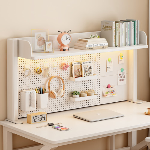 书桌收纳置物架带洞洞板桌上书架儿童学习桌面置物架多层储物书架 - 图0