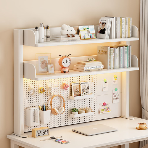 书桌收纳置物架带洞洞板桌上书架儿童学习桌面置物架多层储物书架 - 图1