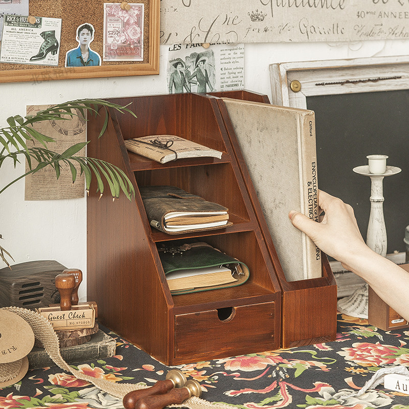 办公桌实木收纳盒杂物收纳多层香水化妆品置物架桌面整理架文具盒,淘宝优惠券,粉丝福利购,淘宝优惠卷
