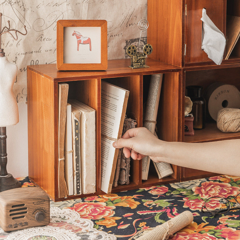 松川家居做旧书架简易书本置物架实木桌面收纳架学生儿童办公书柜,淘宝优惠券,粉丝福利购,淘宝优惠卷