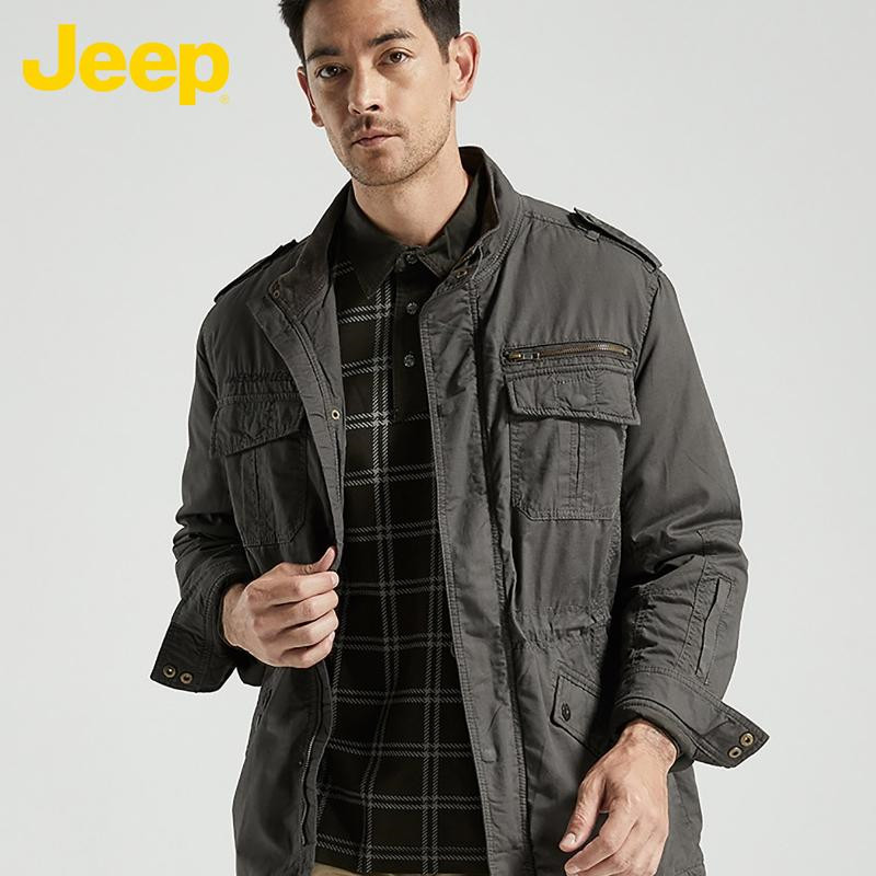 JEEP/吉普棉服男装冬季加厚商务休闲中长厚款宽松多口袋立领棉衣