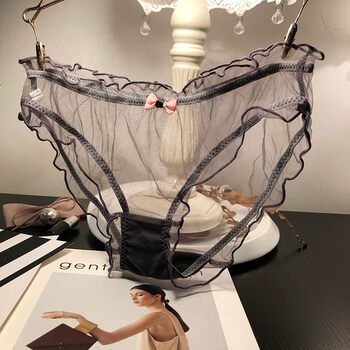 3 Get 1 Free Grey Style Elegant Sexy Lace Panties Women's Low Waist See-through Mesh Temptation Briefs