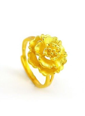 新款金花牡丹金色戒指
