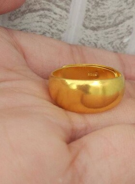 金色宽面素圈情侣戒指