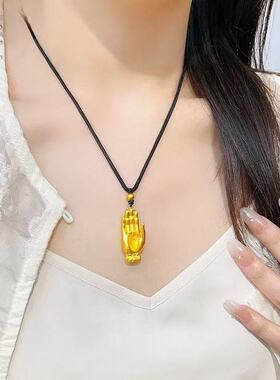 金色卍字佛掌吊坠黑绳