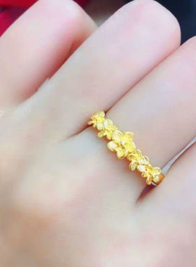 香港专柜正品黄金色戒指新款简约桔梗花指环可调节戒女款不掉色