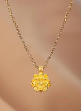 高颜值莲花吊坠3D沙金色好运莲莲转运挂坠女沙金花朵项链爆款礼物