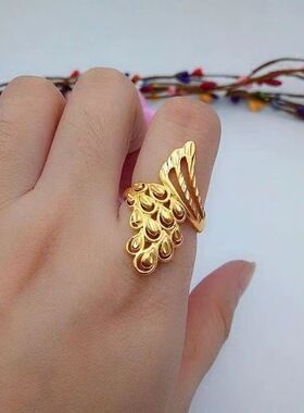 新款金色凤凰羽毛戒指