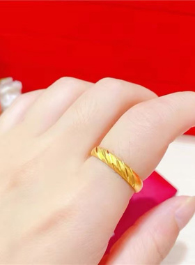 古法磨砂亮面沙金素圈情侣戒指