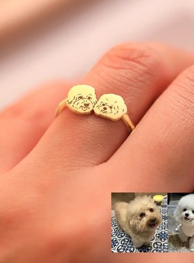 宠物戒指自定义纯银头像照片宠物周边戒指自定义猫和狗肖像照片尾