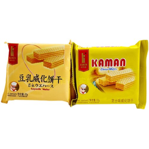 【包邮】咔啰卡曼威化饼干豆乳味芝士味榴莲味巧克力味52g*12枚 - 图3