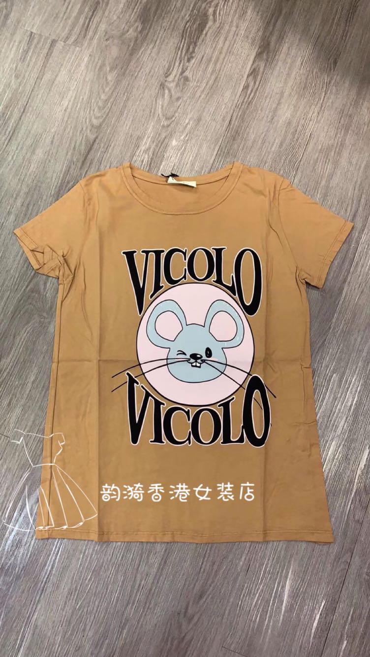 特价意大利品牌vicolo时尚卡通老鼠图案短袖T恤百搭春夏女装现货