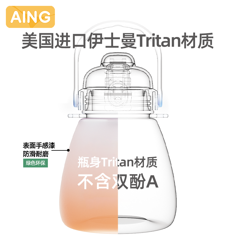 AING爱音tritan儿童吸管杯宝宝学饮杯婴儿家用喝水直饮大肚杯水壶