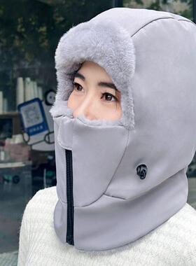 冬季骑车保暖帽女加厚护耳东北防寒防风雷锋帽男户外加绒围脖一体