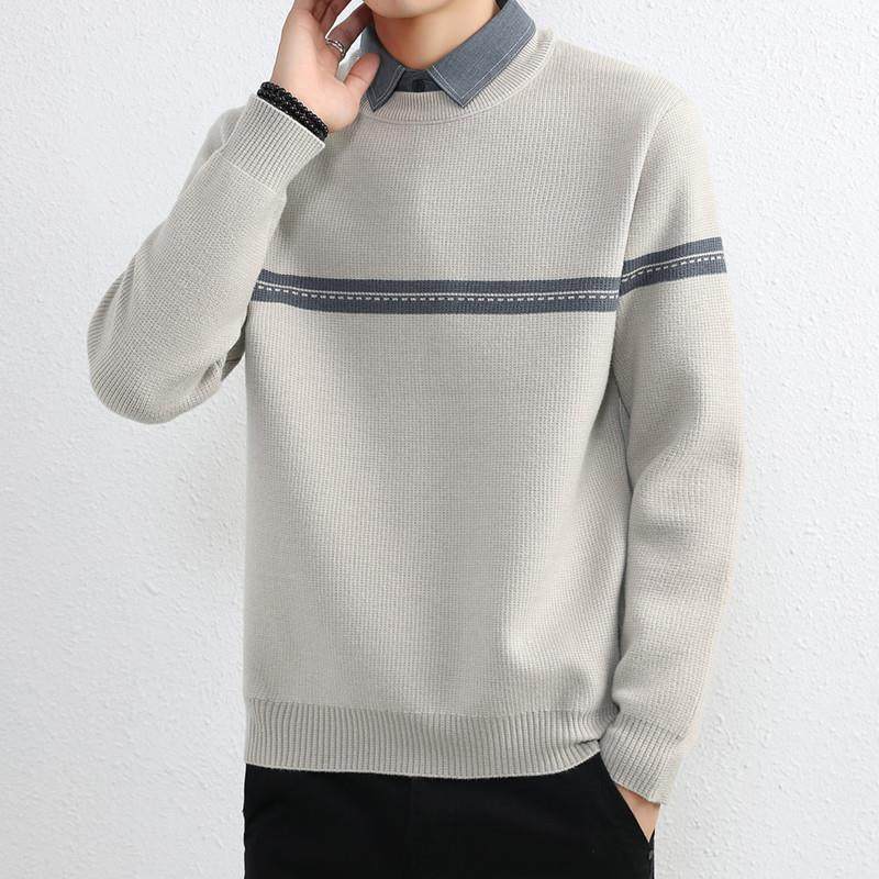 假两件毛衣男秋冬季新款衬衫领高级感宽松加绒加厚针织保暖打底衫,淘宝优惠券,粉丝福利购,淘宝优惠卷