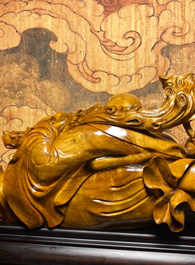 天然金丝楠木根雕弥勒佛摆件