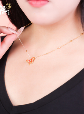 S925纯银烟雨蝶梦金色圆珠项链