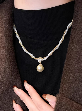 秋冬新款轻奢双层缠绕珍珠毛衣链