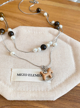 双层虎眼石珠珠小马项链