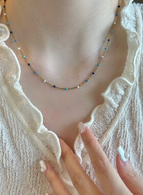 彩色珠锁骨链小众设计显气质