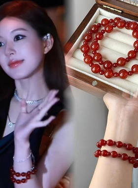 许妍赵露思同款红色双层叠戴手链