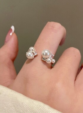 东南亚风珍珠花朵可调节开口戒指