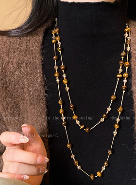 美拉德虎眼石串珠双层叠戴项链