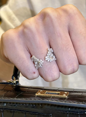 银色拉丝闪钻满天星开口可调戒指