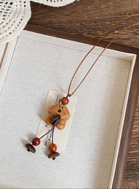 可爱萌物虎眼石木质小熊项链