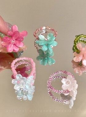 紫罗兰花朵串珠树脂食指戒叠戴