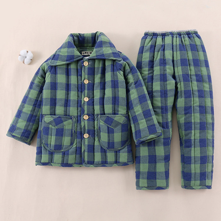 儿童冬季纯棉保暖家居服套装男童女童手工三层夹棉翻领加厚棉睡衣,淘宝优惠券,粉丝福利购,淘宝优惠卷