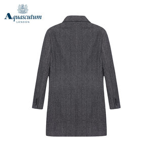 Aquascutum/雅格狮丹加厚保暖男式羊毛混纺灰色V领大衣Q46I6EM031