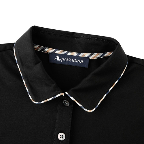 Aquascutum/雅格狮丹春夏新款女士翻领格纹长袖POLO恤Q49H8EL021 - 图1