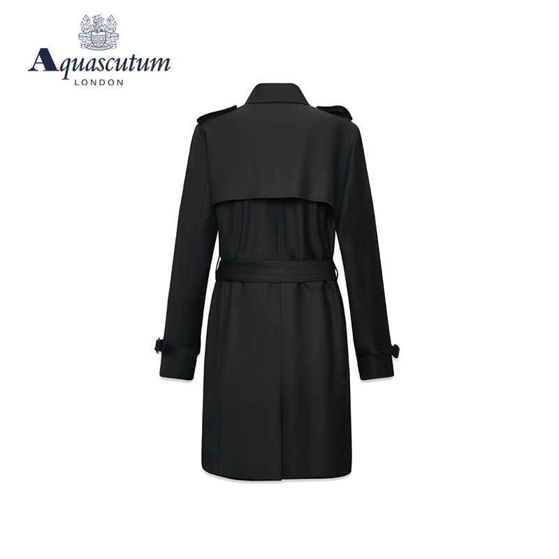 Aquascutum/雅格狮丹春夏新品女士黑色中长款大衣外套Q4901ML021